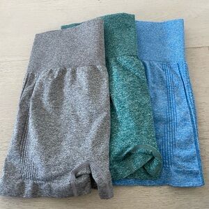 three set colorful spandex/gym shorts